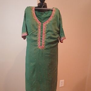 Green Embroidered Kurti with Pink Accents